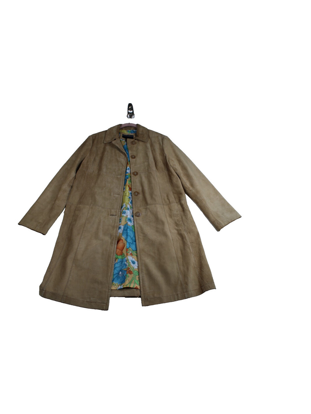 VTG Bernardo Suede Coat Mid-Length Floral Lining Womens L
